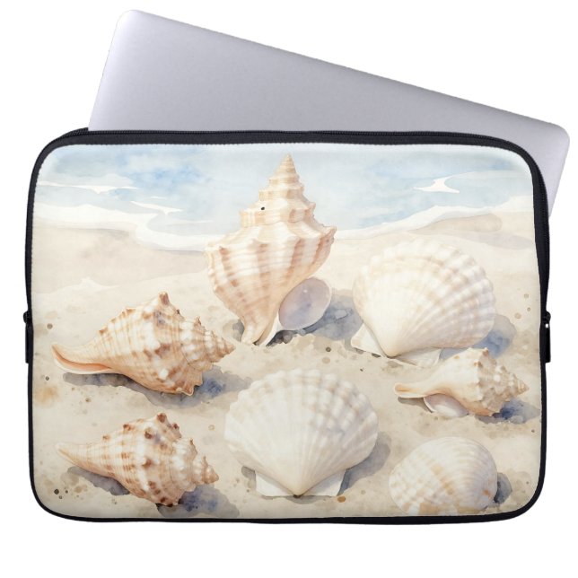 Watercolor Seashells Beach Scene Laptopschutzhülle (Vorderseite)