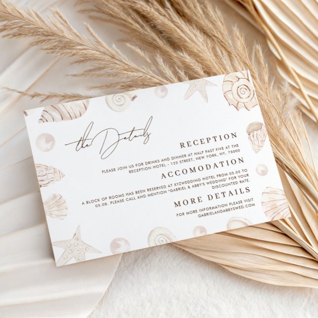 Watercolor Seashells Nautical Wedding Details Begleitkarte (Von Creator hochgeladen)