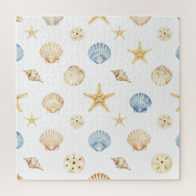 Watercolor Seashells Starfish Coastal Pattern Puzzle (Vertikal)
