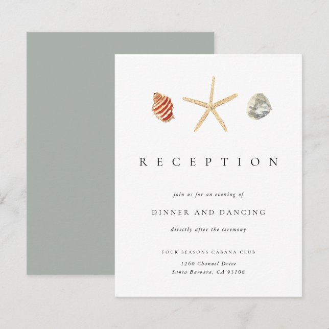 Watercolor Seashells Wedding Reception Enclosure Einladung (Vorne/Hinten)