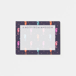 Watercolor-Seepferde auf Marine-Blau-Muster Post-it Klebezettel