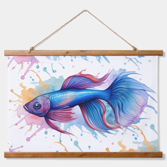 Watercolor Series: Betta Fish Wandteppich Mit Holzrahmen (Vorne)