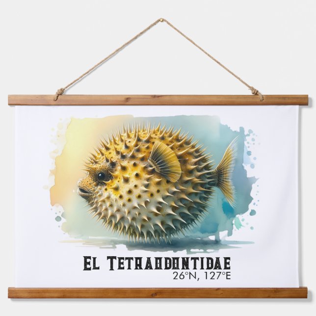 Watercolor Series: Blowfish Wandteppich Mit Holzrahmen (Vorne)