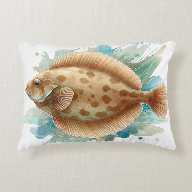 Watercolor Series: Flounder/Flatfish Dekokissen (Vorderseite)