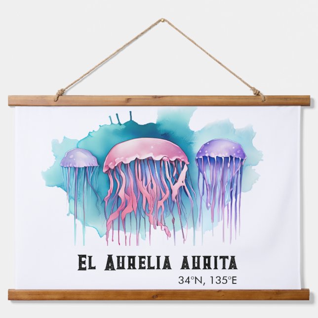 Watercolor Series: Jellyfish Wandteppich Mit Holzrahmen (Vorne)