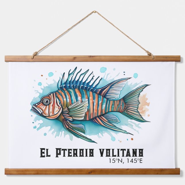 Watercolor Series: Lionfish Wandteppich Mit Holzrahmen (Vorne)