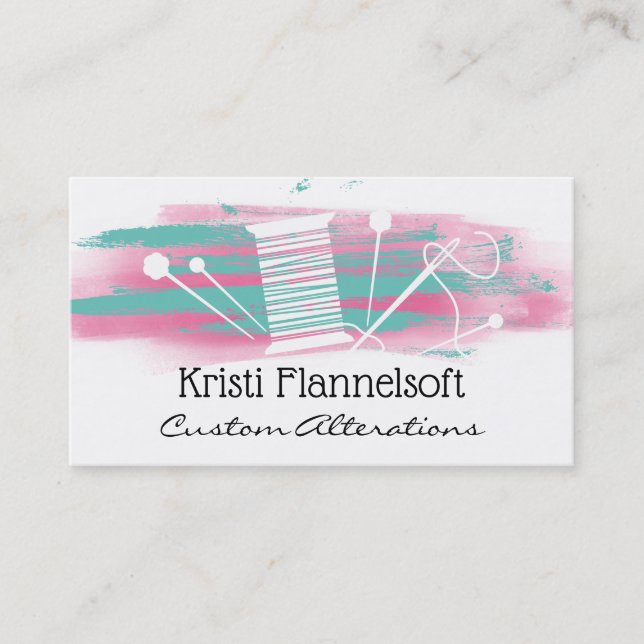 Watercolor sewing notions seamstress business card visitenkarte (Vorderseite)