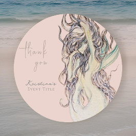 Watercolor Sexy Mermaid Pink Vielen Dank Runder Aufkleber