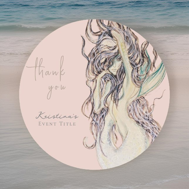 Watercolor Sexy Mermaid Pink Vielen Dank Runder Aufkleber (Von Creator hochgeladen)