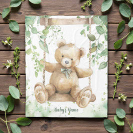 Watercolor Shades of Green Teddy Bear Fleecedecke