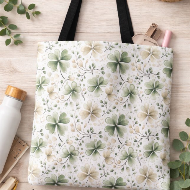 Watercolor Shamrock Floral Tote Bag | Irish Clover (Von Creator hochgeladen)
