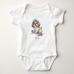 Watercolor Shih Tzu Baby Bodysuit Baby Strampler