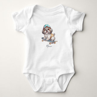 Watercolor Shih Tzu Baby Bodysuit Strampler