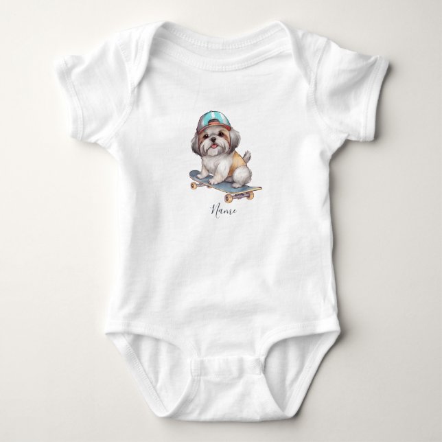 Watercolor Shih Tzu Baby Bodysuit Strampler (Vorderseite)