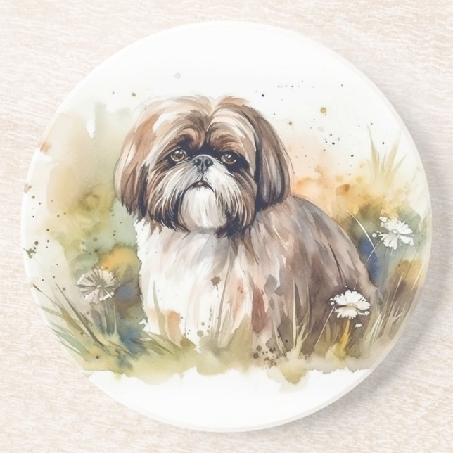 Watercolor Shih Tzu Getränkeuntersetzer (Vorne)