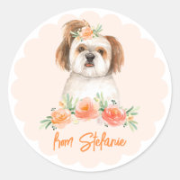 Watercolor Shih Tzu Peach Floral Hund Geburtstag