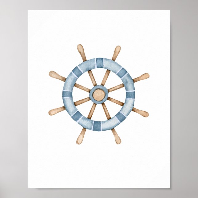 Watercolor Ships Wheel Poster (Vorne)