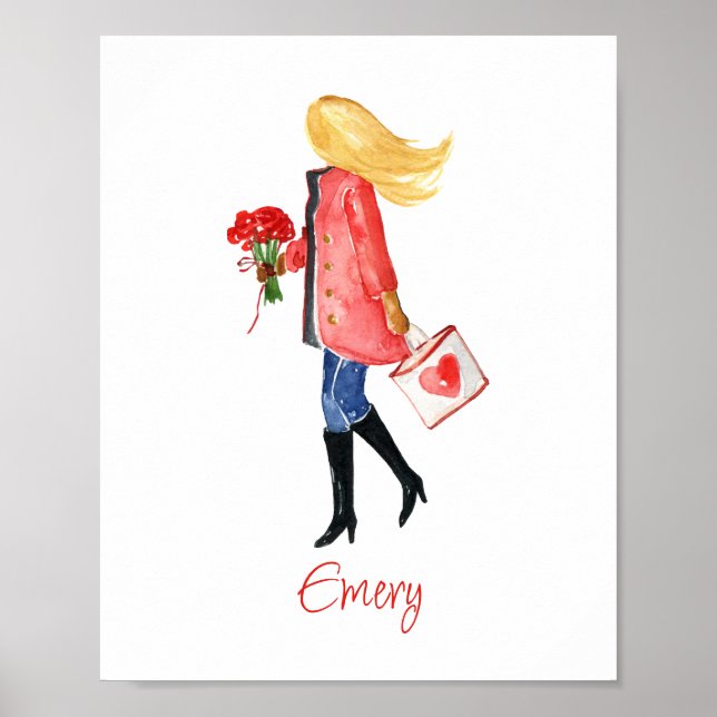 Watercolor Shopping Fashion Girl Poster (Vorne)