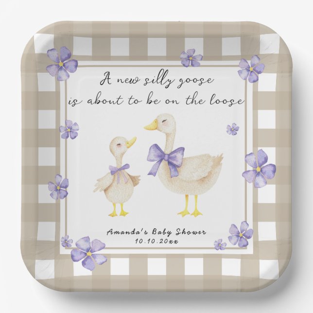 Watercolor Silly Goose Baby Shower  Pappteller (Vorderseite)