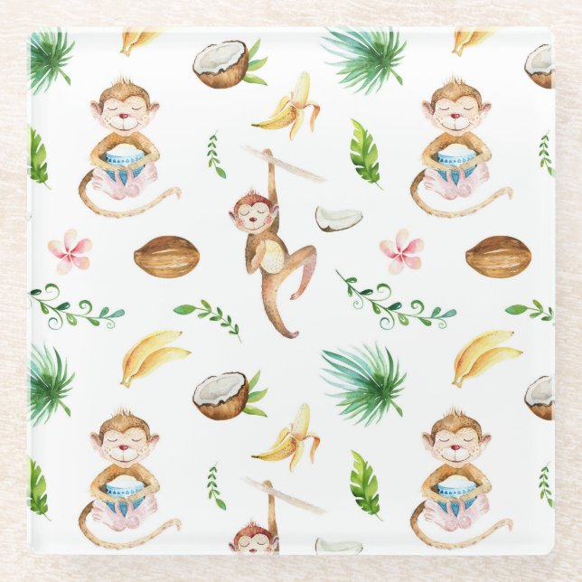 Watercolor Silly Monkeys Glasuntersetzer (Vorderseite)