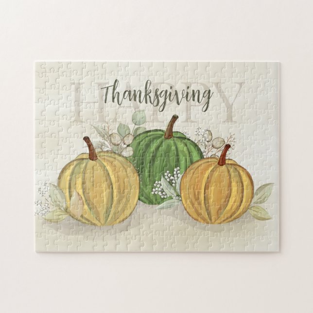 Watercolor Simple Pumpkin Gourd Happy Thanksgiving Puzzle (Horizontal)