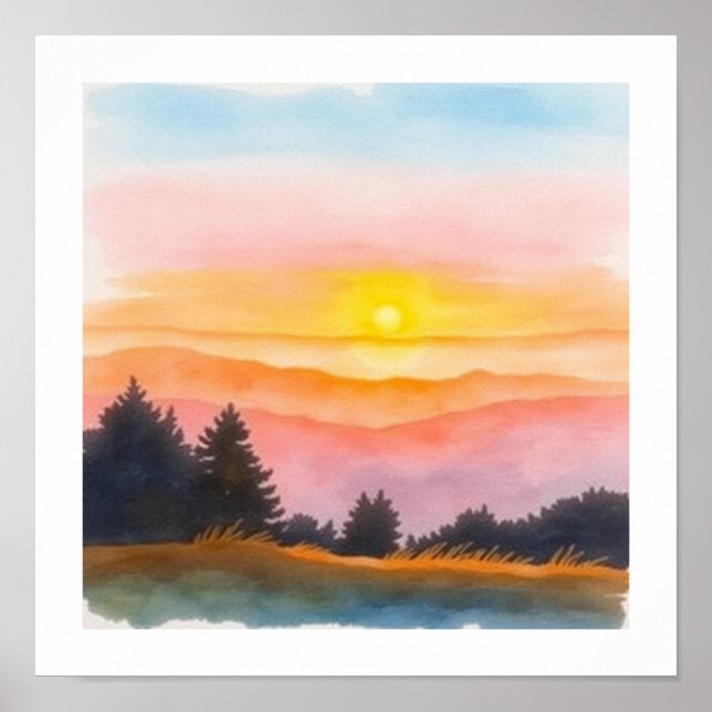 Watercolor SIMPLE Sunset Art Poster (Vorne)