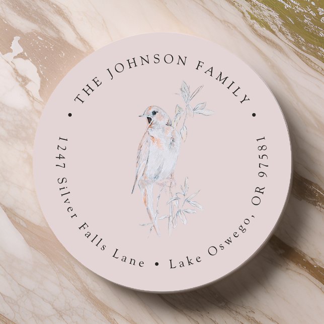 Watercolor Singing Nightingale Bird Rücksendeadres Runder Aufkleber (Von Creator hochgeladen)