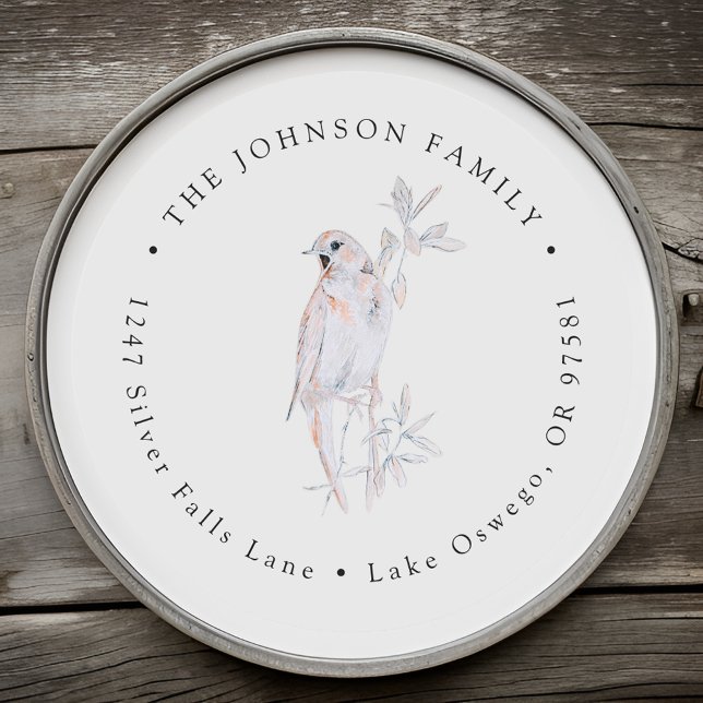 Watercolor Singing Nightingale Bird Rücksendeadres Runder Aufkleber (Von Creator hochgeladen)