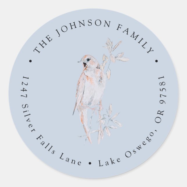 Watercolor Singing Nightingale Bird Rücksendeadres Runder Aufkleber (Vorderseite)
