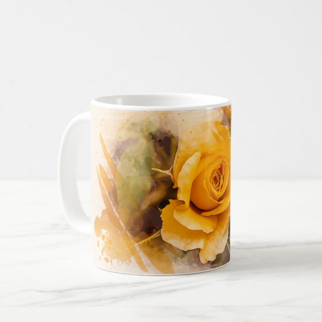 Watercolor Single Yellow Rose Kaffeetasse (Vorderseite Links)