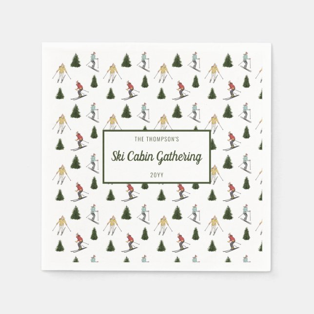 Watercolor Ski Women Ski Cabin Party Serviette (Vorderseite)