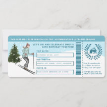 Watercolor-Skifahrerin-Faux-Skiausflug-Ticket Gebu