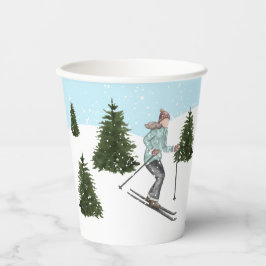 Watercolor Skiing On The Slopes Après-Ski Birthday Pappbecher