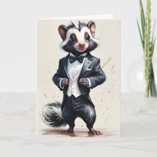Watercolor Skunk Tuxedo Black Krawatte HandkerChie Karte