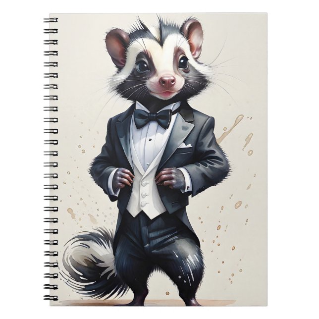 Watercolor Skunk Tuxedo Black Krawatte HandkerChie Notizblock (Vorderseite)