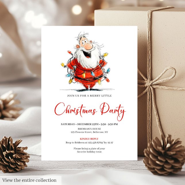 Watercolor Skurriler Weihnachtsmann Festliche Weih Einladung (Watercolor Quirky Santa Festive Christmas Invite)