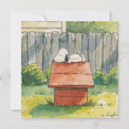 Watercolor Sleeping Dog on Red Doghouse Art Feiertagskarte