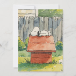 Watercolor Sleeping Dog on Red Doghouse Art Feiertagskarte
