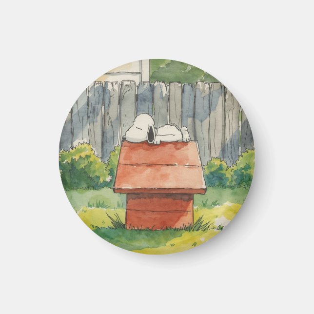 Watercolor Sleeping Dog on Red Doghouse Art Magnet (Vorne)