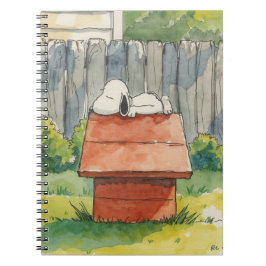 Watercolor Sleeping Dog on Red Doghouse Art Notizblock