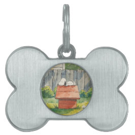 Watercolor Sleeping Dog on Red Doghouse Art Tiermarke