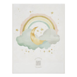 Watercolor Sleeping Moon Nursery Wall Art | Mint Poster