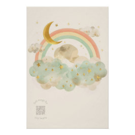 Watercolor Sleeping Moon & Pastel Rainbow Nursery Poster