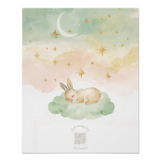 Watercolor Sleeping Rabbit Nursery Wall Art Poster (Vorderseite)