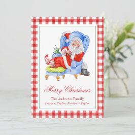 Watercolor Sleeping Santa Gingham Weihnachten