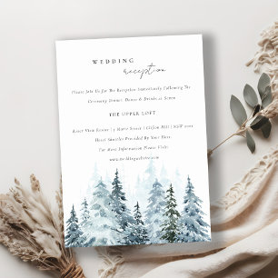 Watercolor Snow Winter Forest Pine Wedding Details Begleitkarte