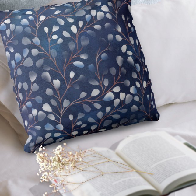 Watercolor Snowdrops Pattern Navy/Copper ID726 Kissen (Von Creator hochgeladen)