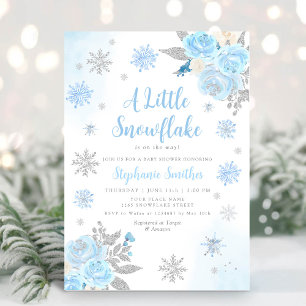 Watercolor Snowflake Winter Boy Baby Shower Einladung