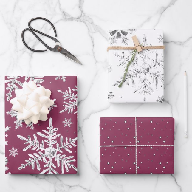 Watercolor Snowflake Wrapping Paper Sheets Geschenkpapier Set (Vorderseite)