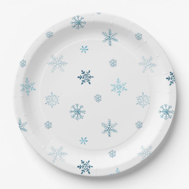 Watercolor Snowflakes Christmas Plate Pappteller (Vorderseite)